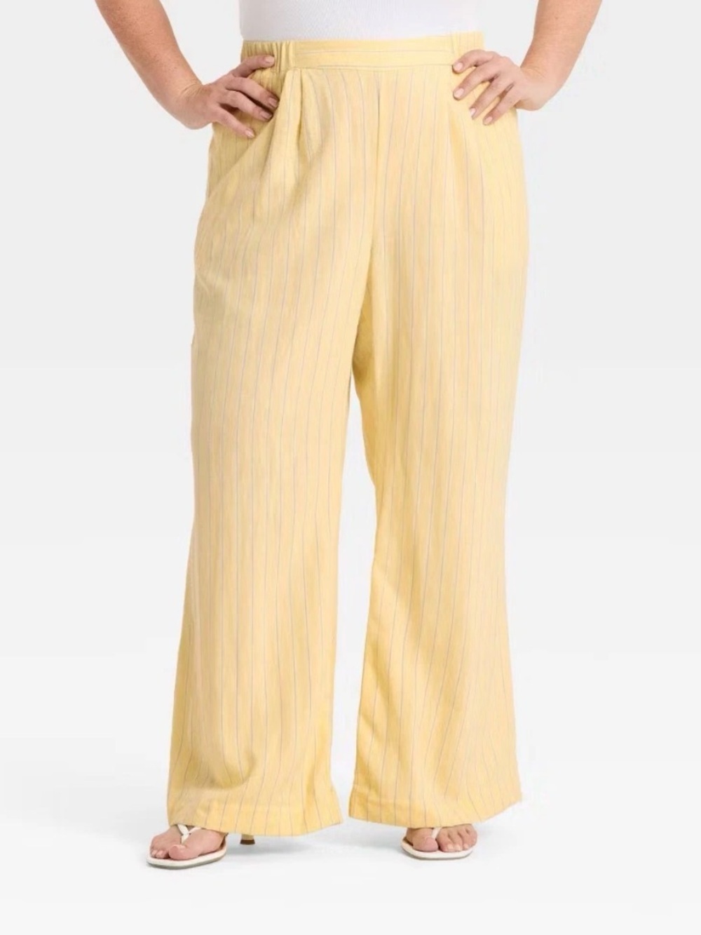 Women's Relaxed Linen Blend Trousers - A New Day Yellow